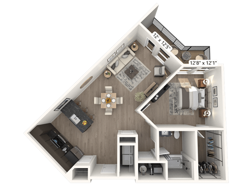 Floor plan for 1 bed, 1 bath, 820 sqft